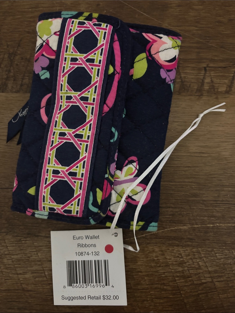 NWT Vera Bradley Quilted Navy Floral Euro Wallet - Ribbons